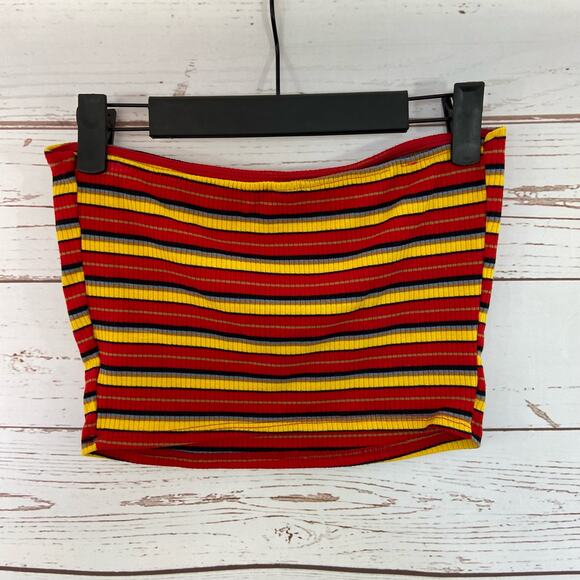 Windsor M Red Yellow Stripe Strapless Ribbed Cropped Tube Top - Picture 4 of 6
